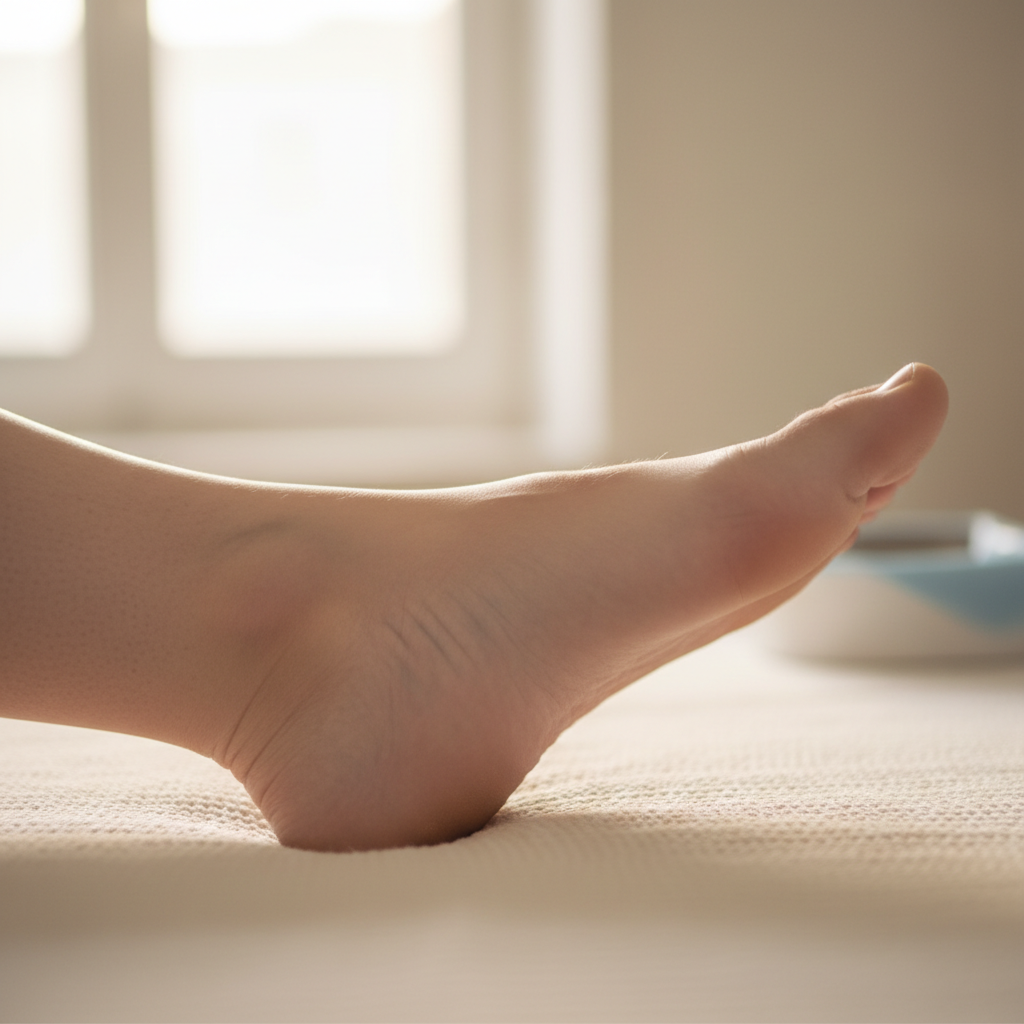 A close-up of a foot, resting on a light medical textile, gently lit to convey a sense of care and concern for health in relation to nerve issues.